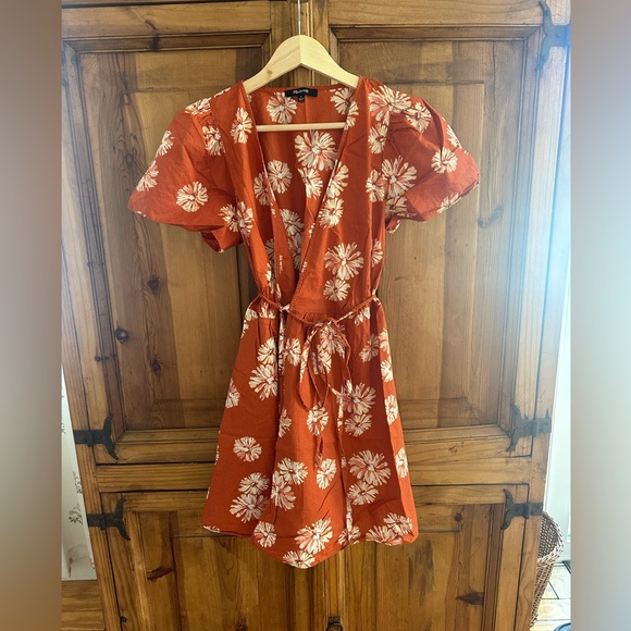Madewell Floral Orange Wrap Dress - Picture 3 of 6